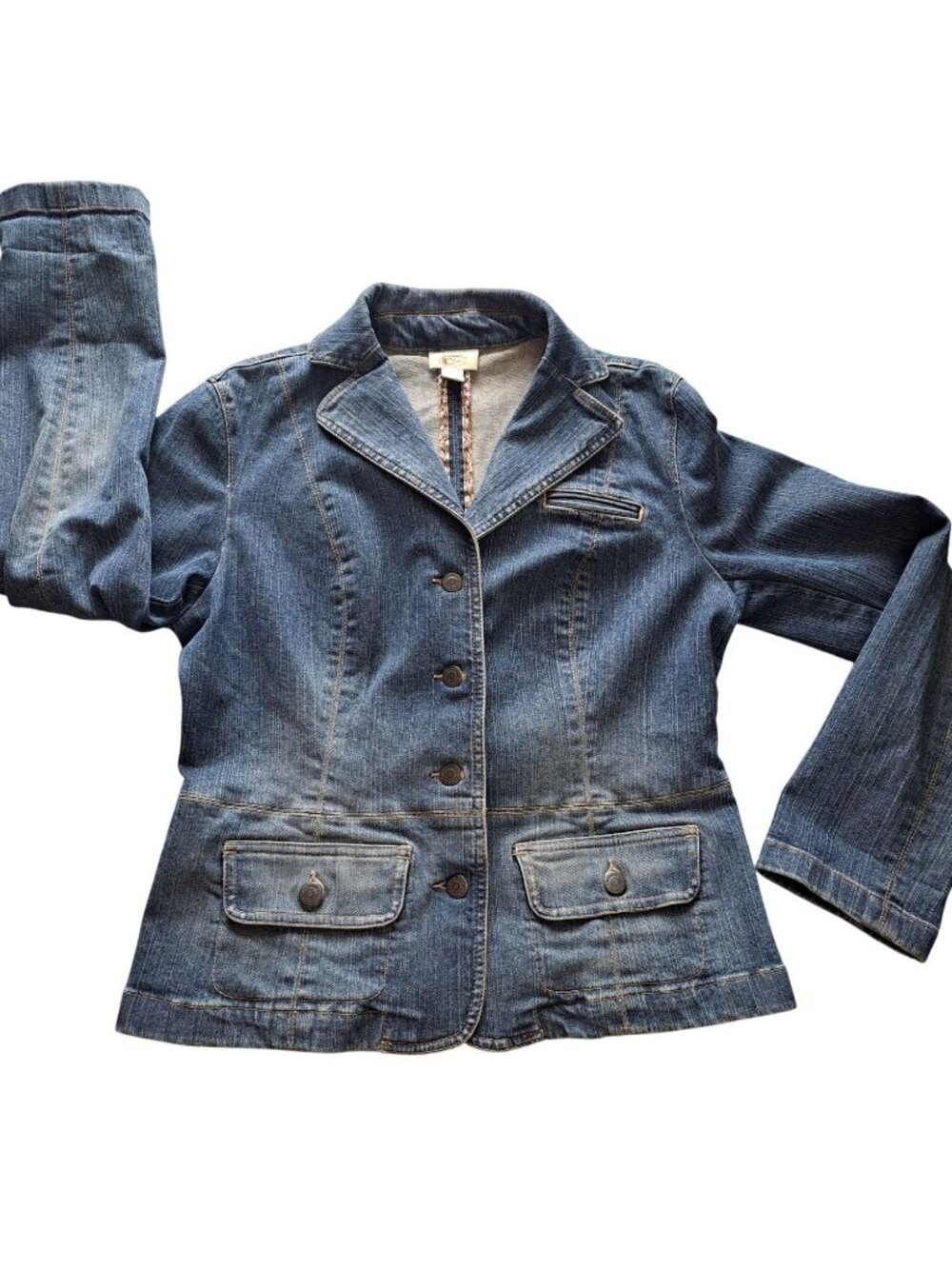 Y2K Ann Taylor Loft Womens Denim Blazer Jacket Size 8 Button Front Cotton Blue